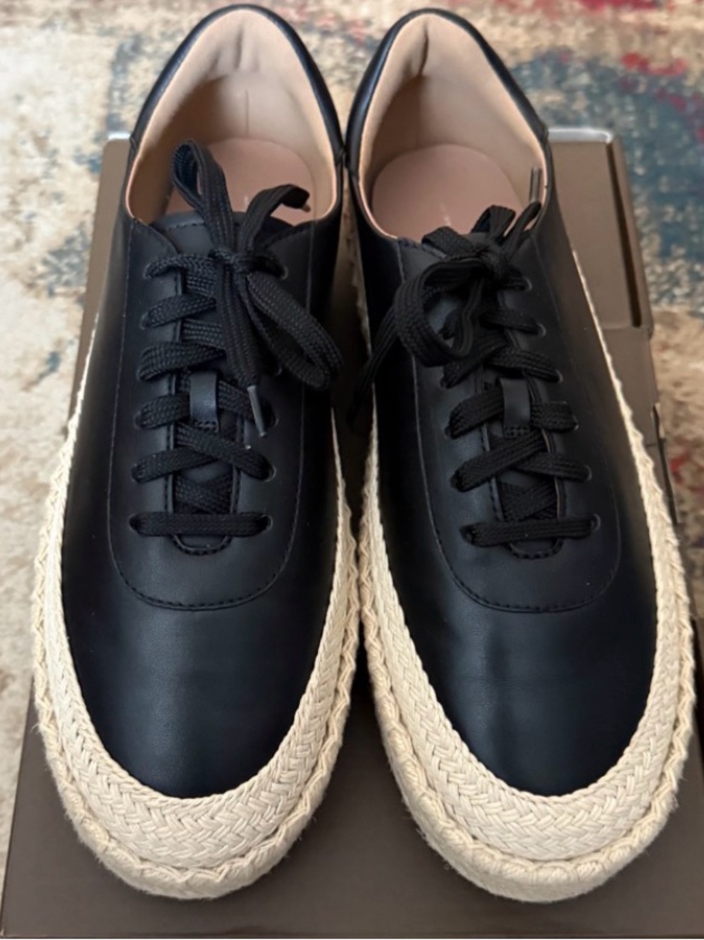 Paolo Black Leather Espadrille-Style Lace-Up Sneakers